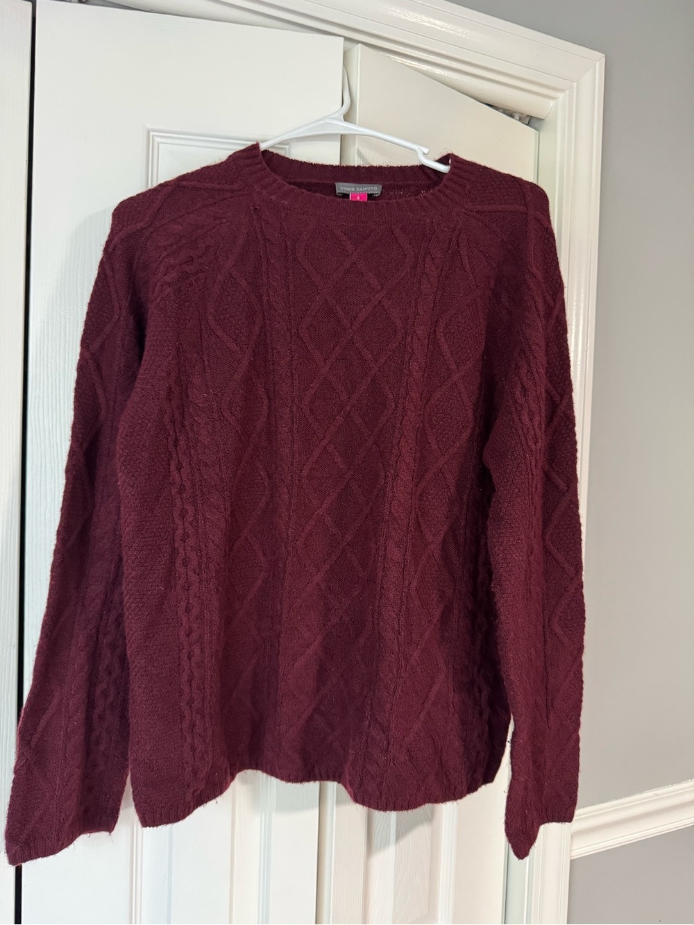 Vince Camuto Cable Knit Crew Sweater - Burgundy